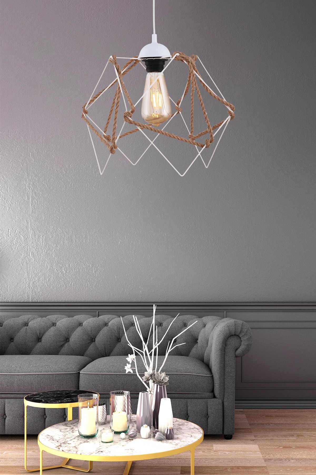 Lasi Tekli Avize Beyaz Kasa