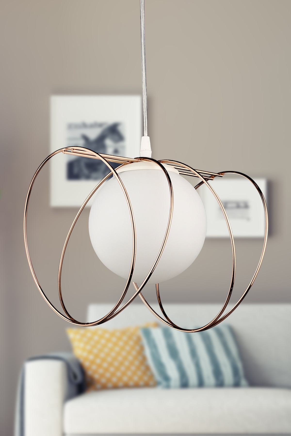 Tarot Tekli Avize Bakır Beyaz Cam