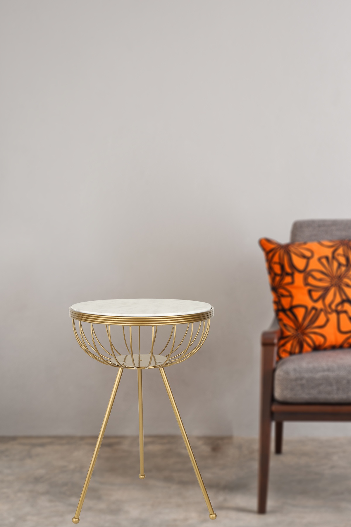 Alnira Sehpa Eskitme Mermer Ahşap