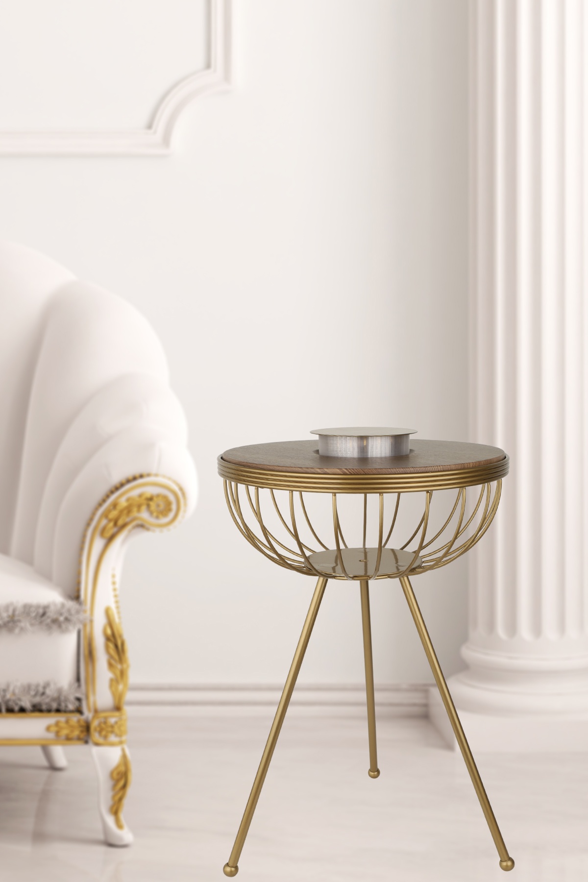 Velmora Ledli Pilli Sehpa Eskitme Ceviz Ahşap