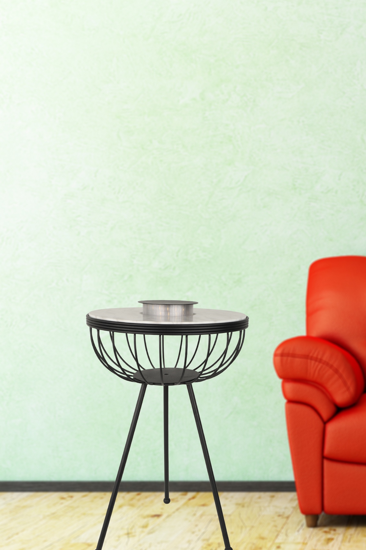 Velmora Ledli Pilli Sehpa Siyah Mermer Ahşap