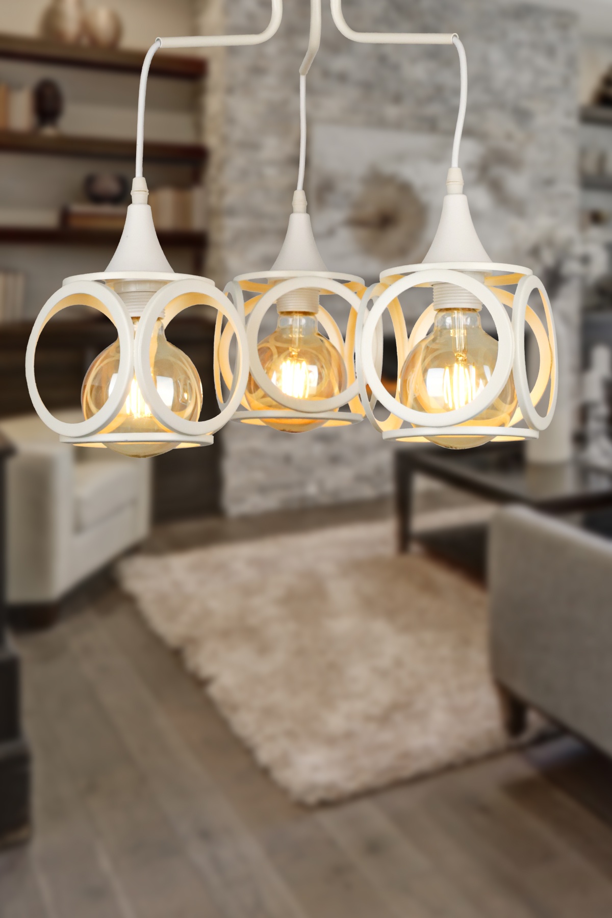 Savaş 3.Lü Avize Beyaz Kollu